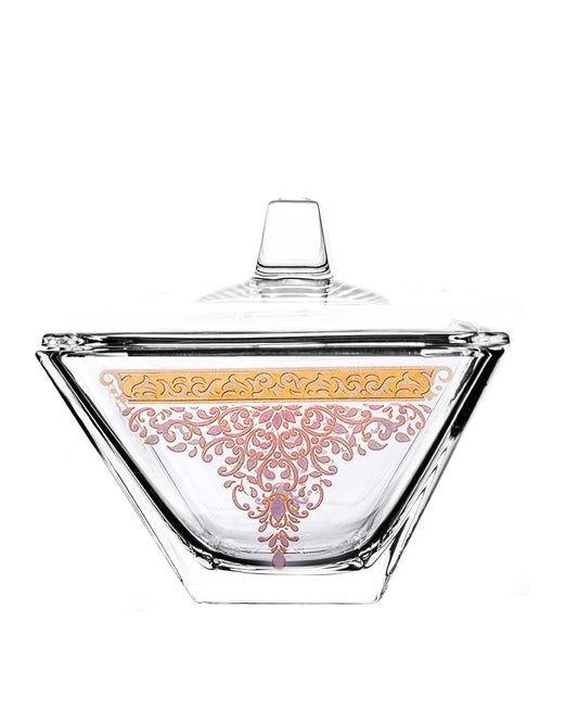 Dimlaj Selena Serving Bowl with Lid (Gold & Pink)