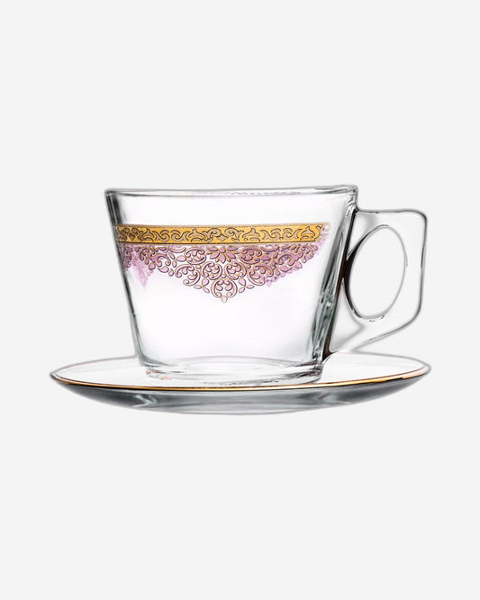 Dimlaj Selena Set of 6 Pcs Tea Cups and Saucers (Gold & Pink)