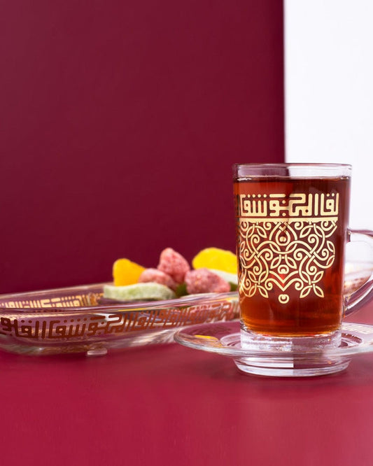 Dimlaj Shafa Set of 6 Pcs Tea Istikanas and Saucers (Gold)