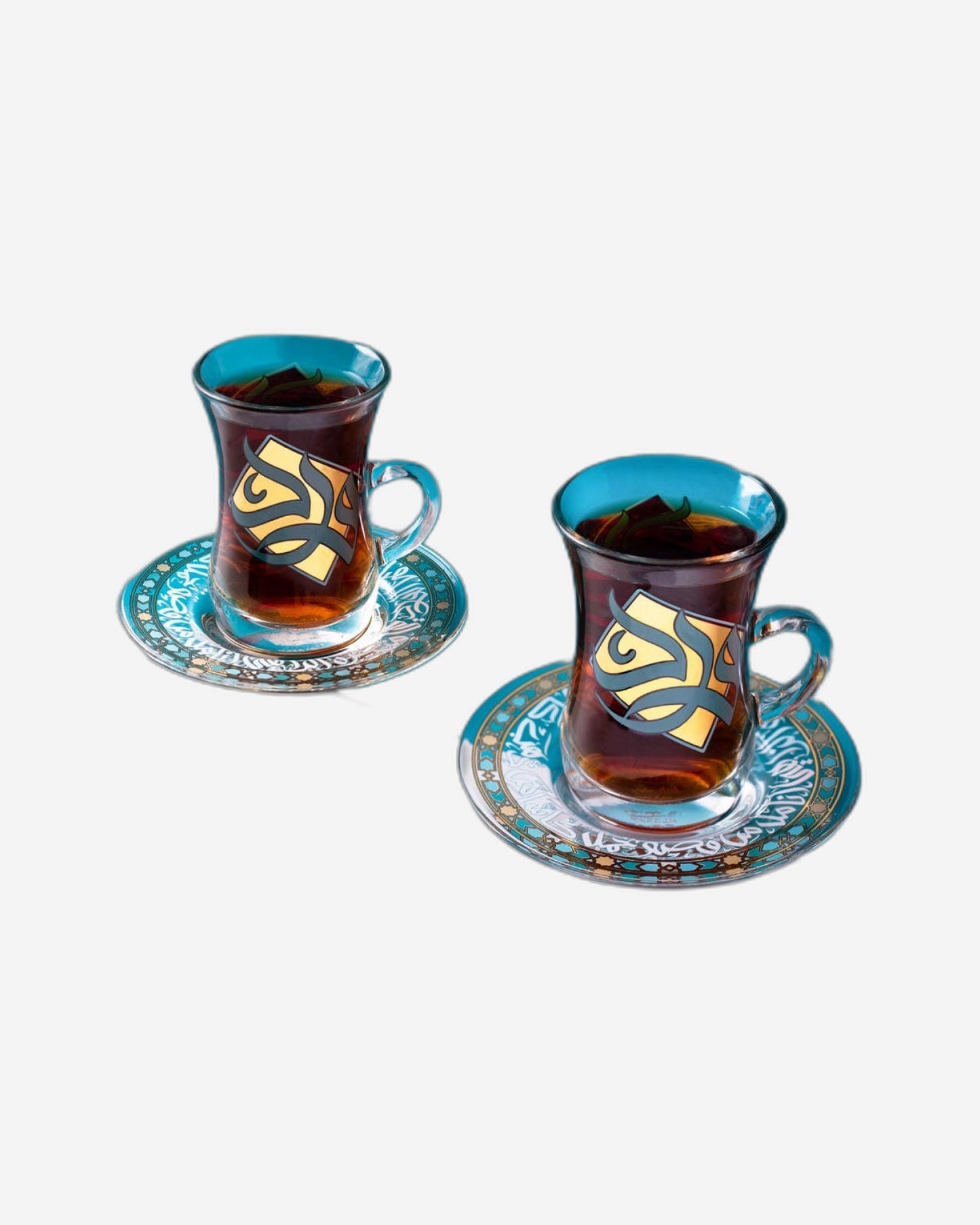 Dimlaj Wurood Tea Cups & Saucers 6Pc Gold & Green