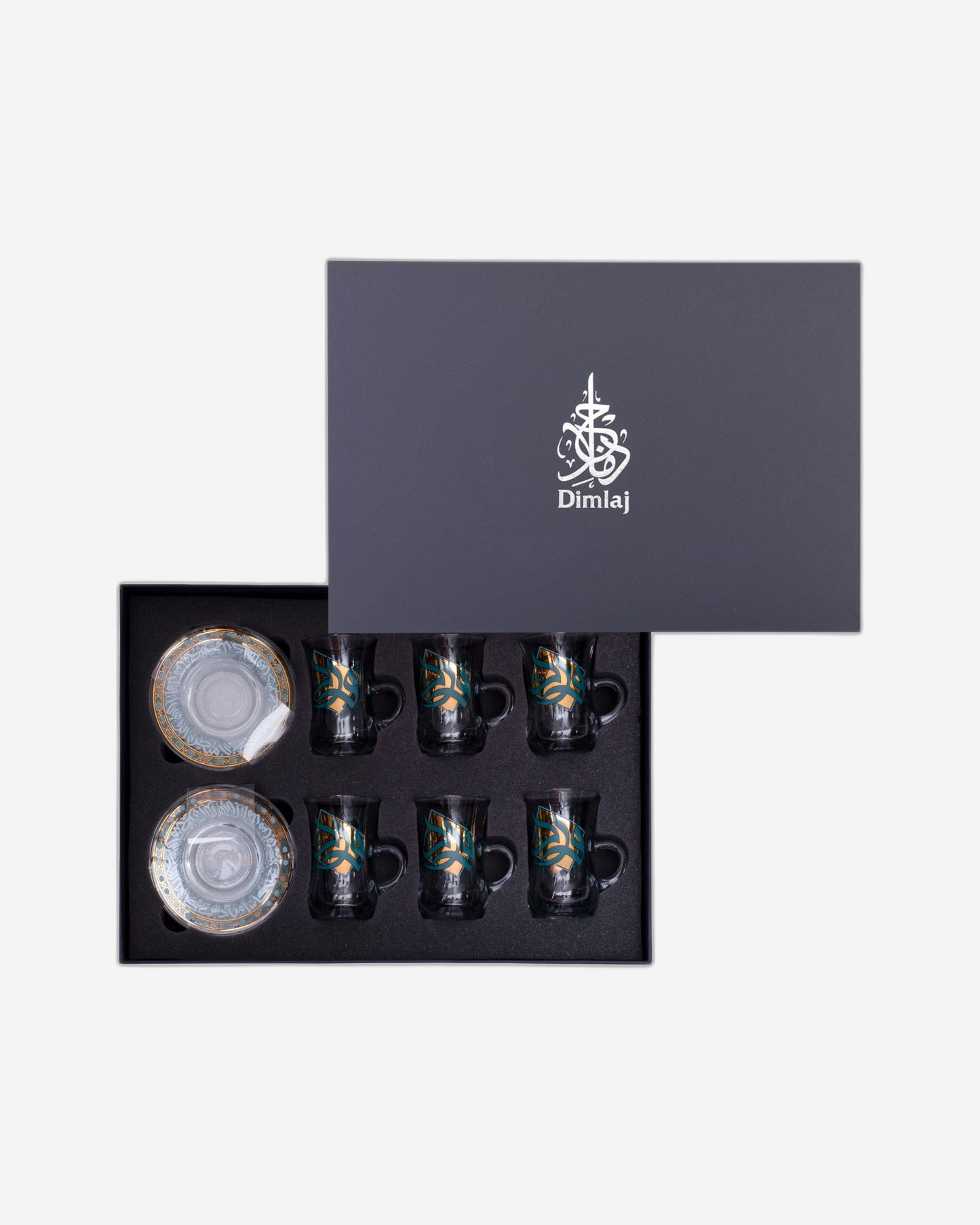 Dimlaj Wurood Tea Cups & Saucers 6Pc Gold & Green