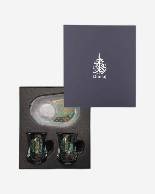 Dimlaj Wurood Set of 2 Pcs Mugs and Saucers (Gold & Green)