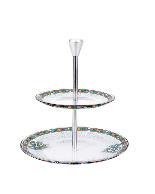 Dimlaj Wurood 2 Tiered Tray (Gold & Green)