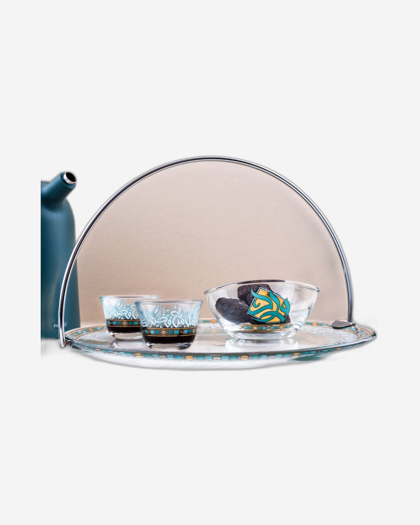 Dimlaj Wurood Serving Tray with Handle Gold & Green