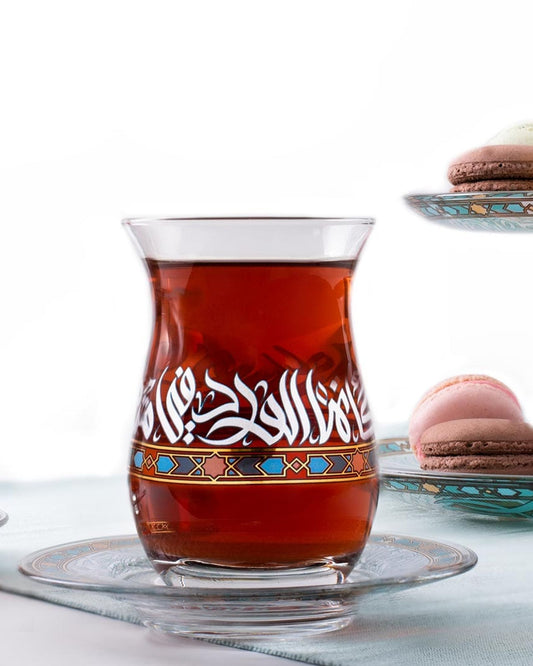 Dimlaj Wurood Set of 6 Pcs Istikanas and Saucers (Gold & Green)