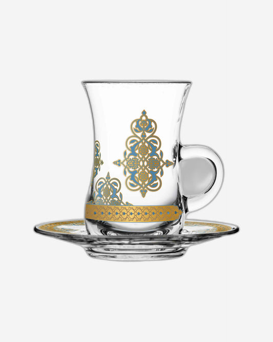 Dimlaj Rayhan Set of 6 Pcs Tea Istikanas and Saucers (Gold)