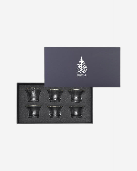 Dimlaj Perla Set of 6 Pcs Crystal Cawa Cups (Platinum)
