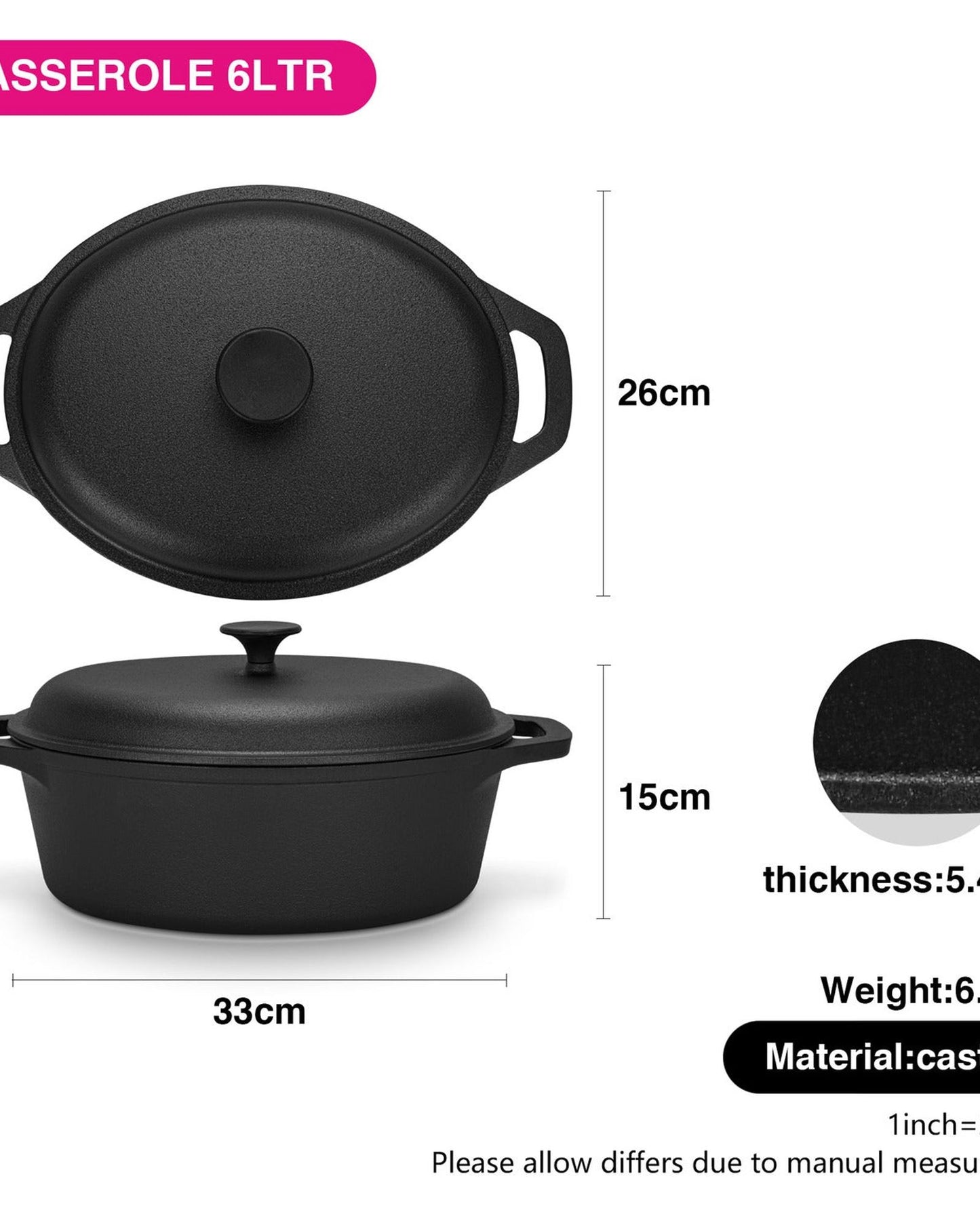 Fissman Cast Iron Casserole 6 Liters With Lid
