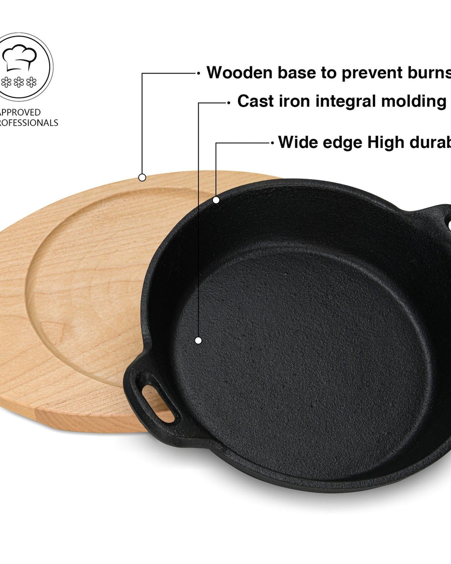 Fissman Cast Iron Pan With Two Side Handles And Wooden Tray