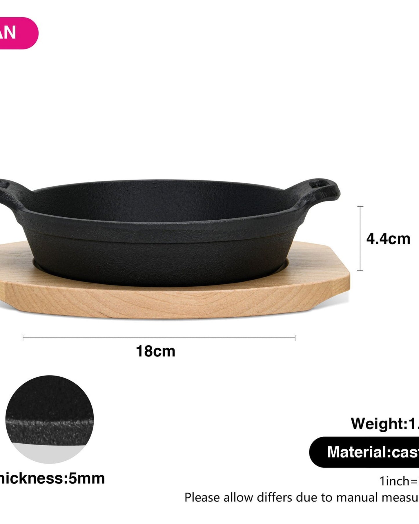 Fissman Cast Iron Pan With Two Side Handles And Wooden Tray