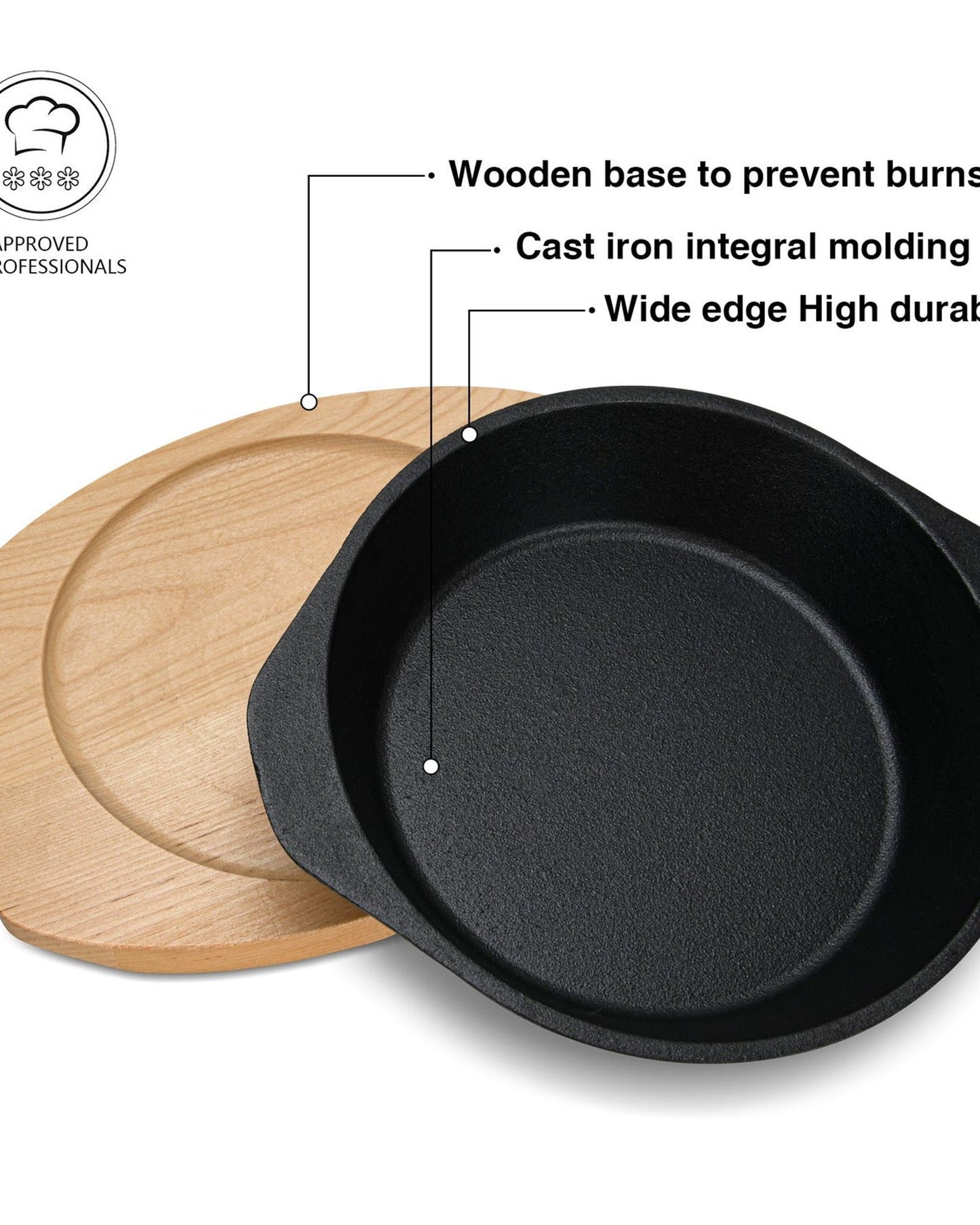 Fissman Cast Iron Pan With Two Side Handles And Wooden Tray
