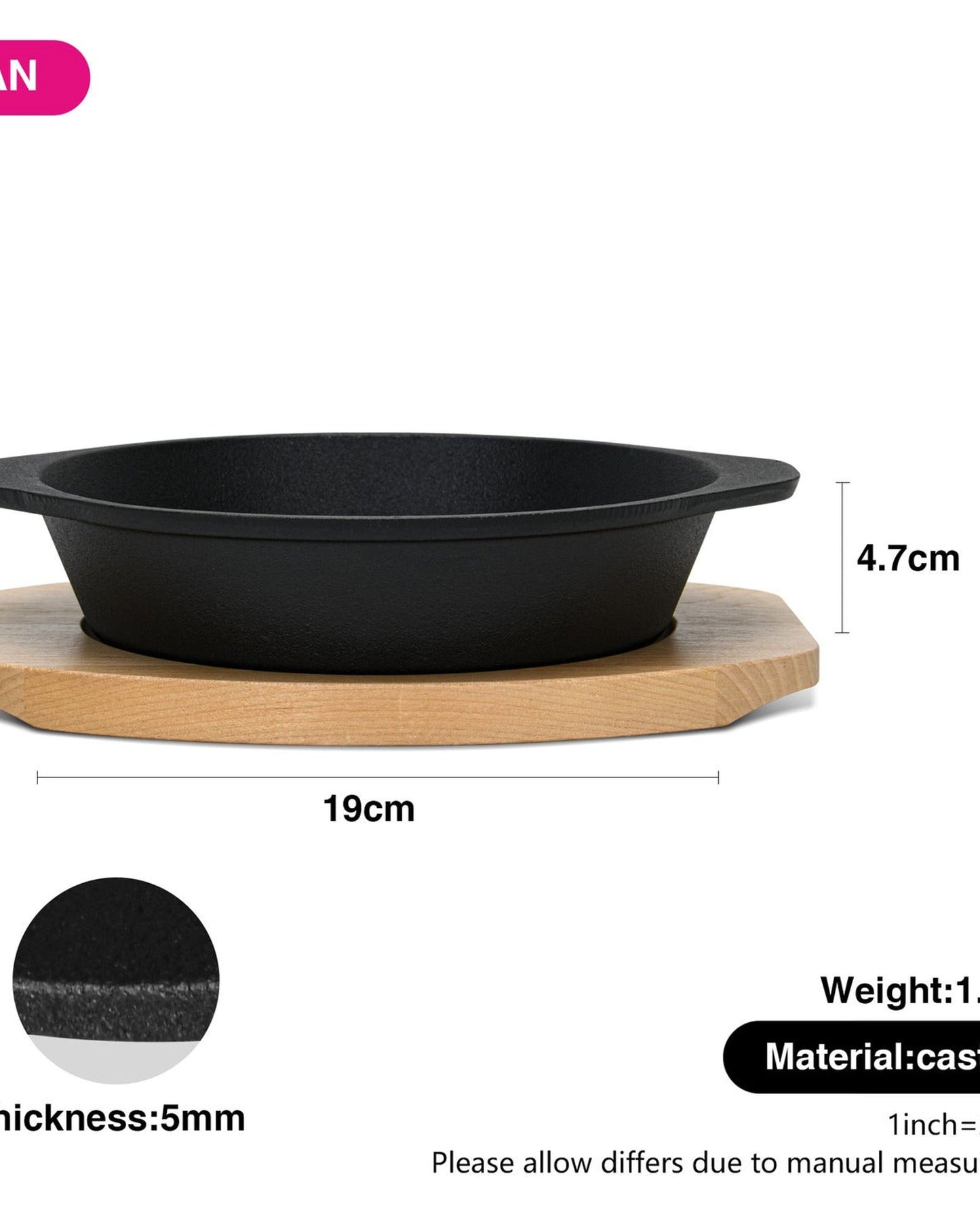 Fissman Cast Iron Pan With Two Side Handles And Wooden Tray