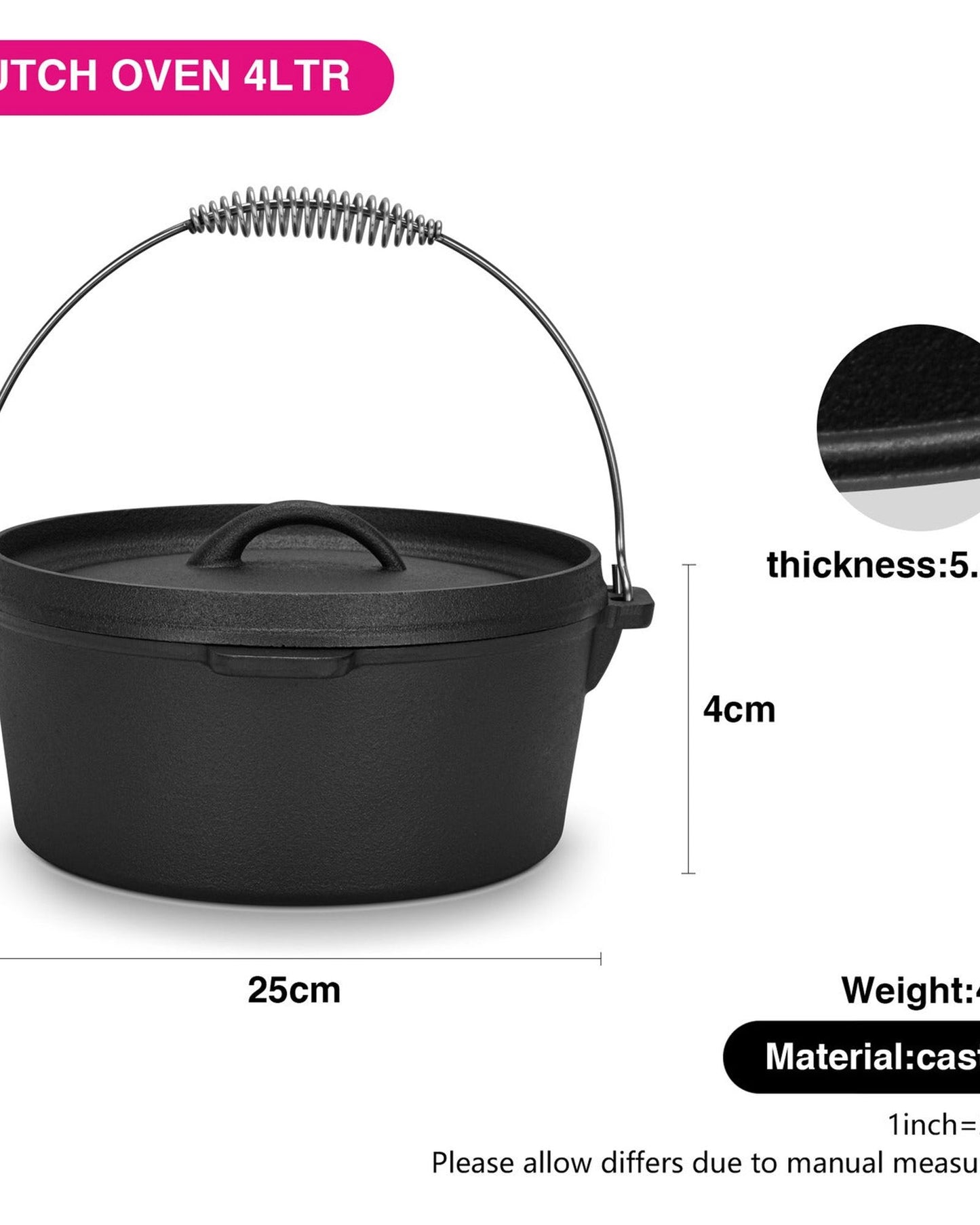 Fissman Dutch Oven 4 Liters With Cast Iron Lid