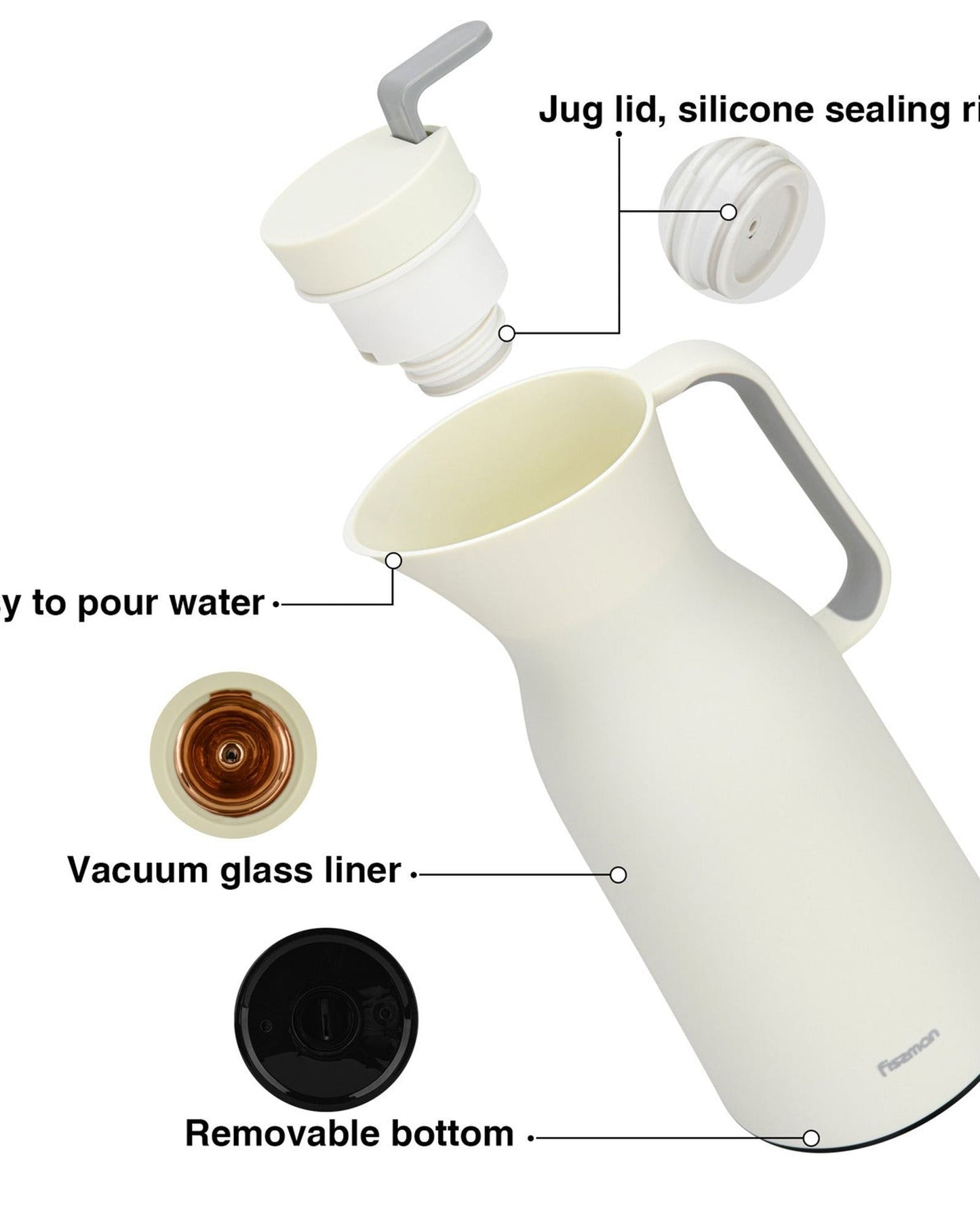 Fissman Vacuum Insulated Flask 1000 Ml White With Pink Glass Liner