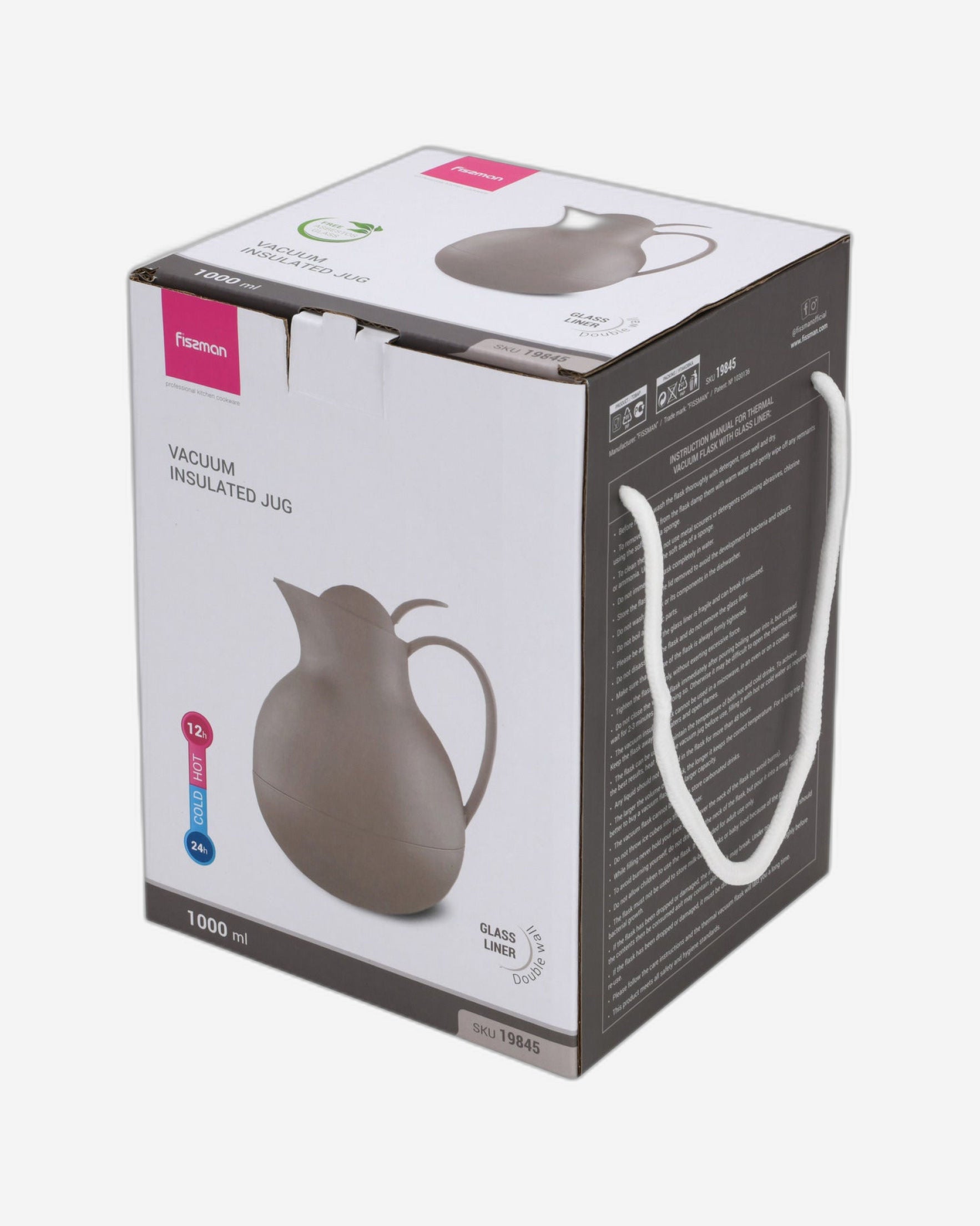 Fissman Vacuum Insulated Flask 1000 Ml Mocha Cream With White Glass Asbestos Free