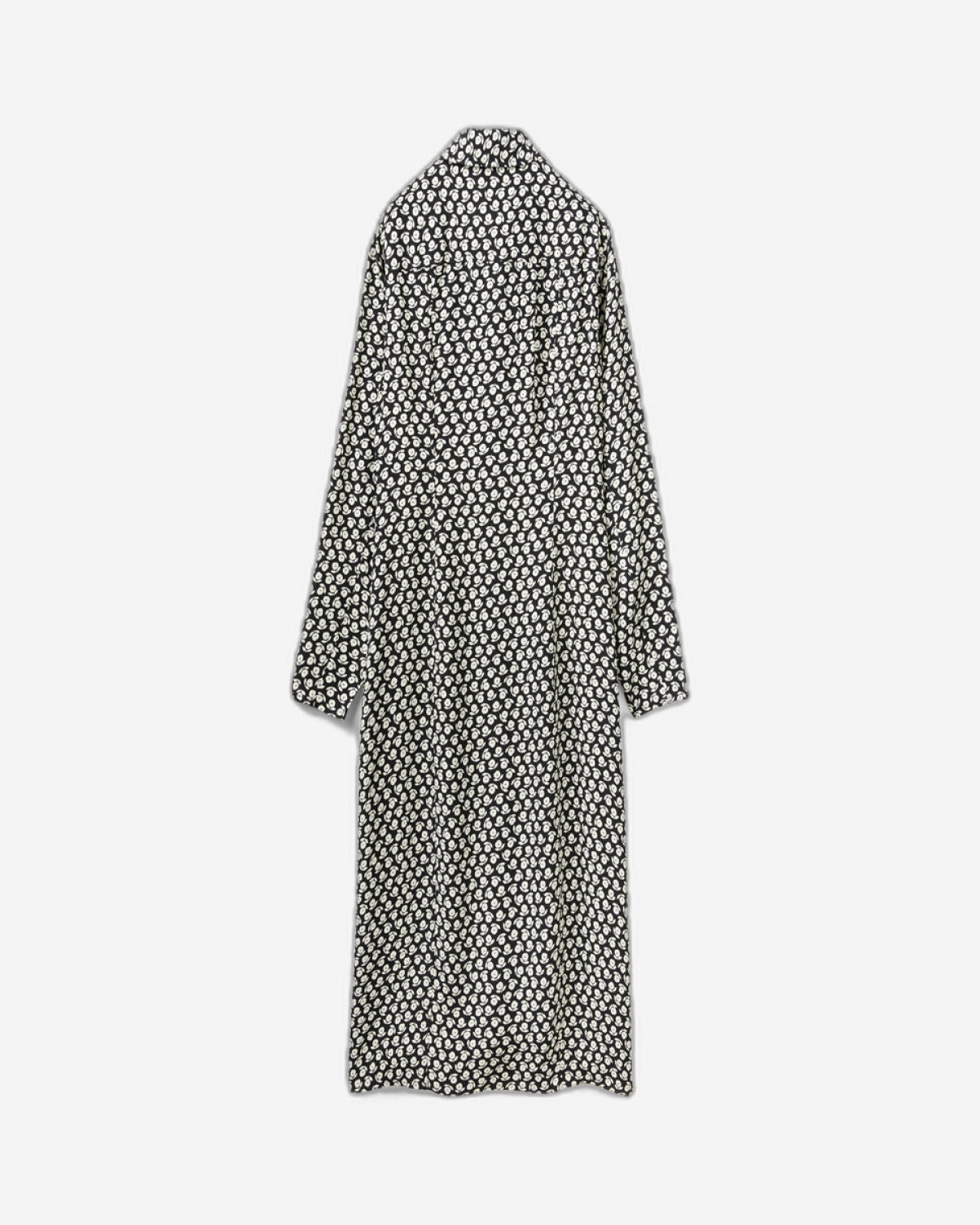 100% Viscose Floral Patterned Shirt Collar Long Sleeve Dress