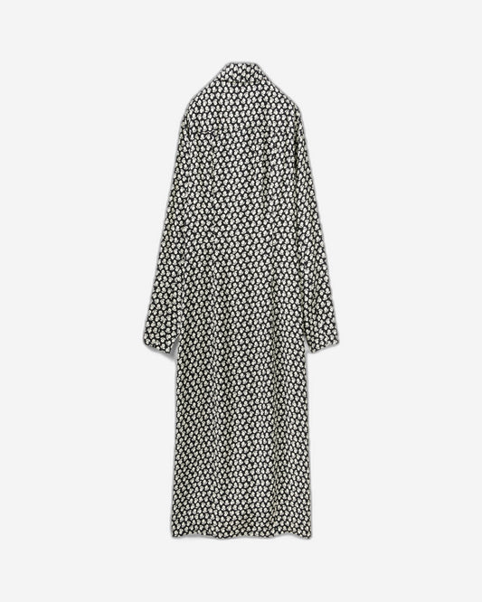 100% Viscose Floral Patterned Shirt Collar Long Sleeve Dress