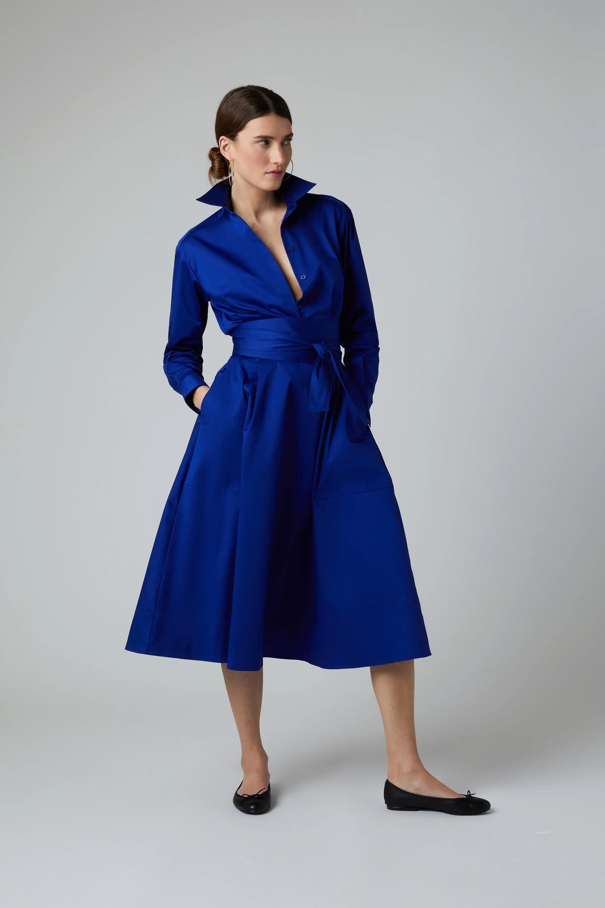 Blythe Full Skirt Shirt Dress in Cobalt Blue