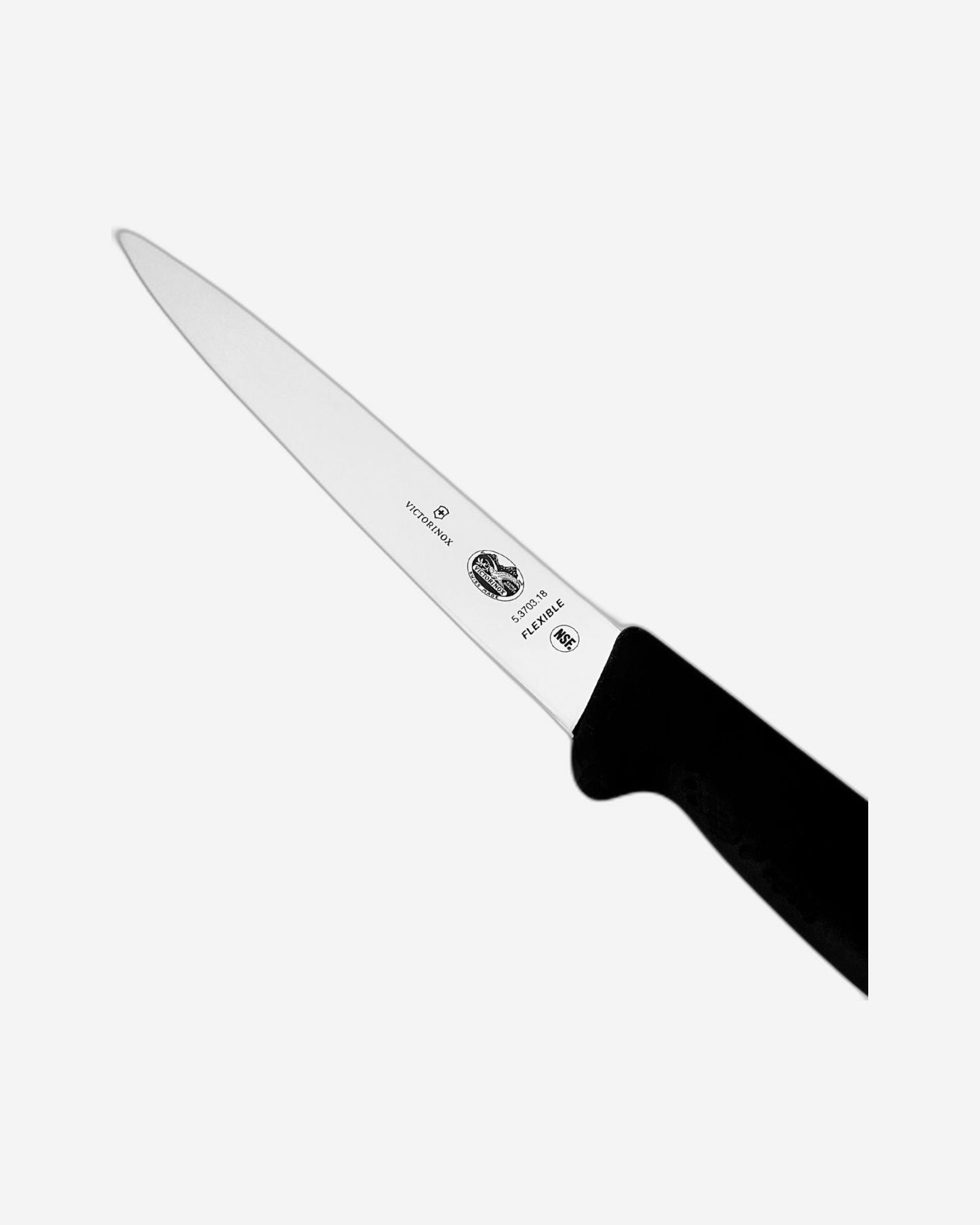 Victorinox Fibrox Filleting Knife 18Cm Straight Flexible Pointed Tip Black - 5.3703.18