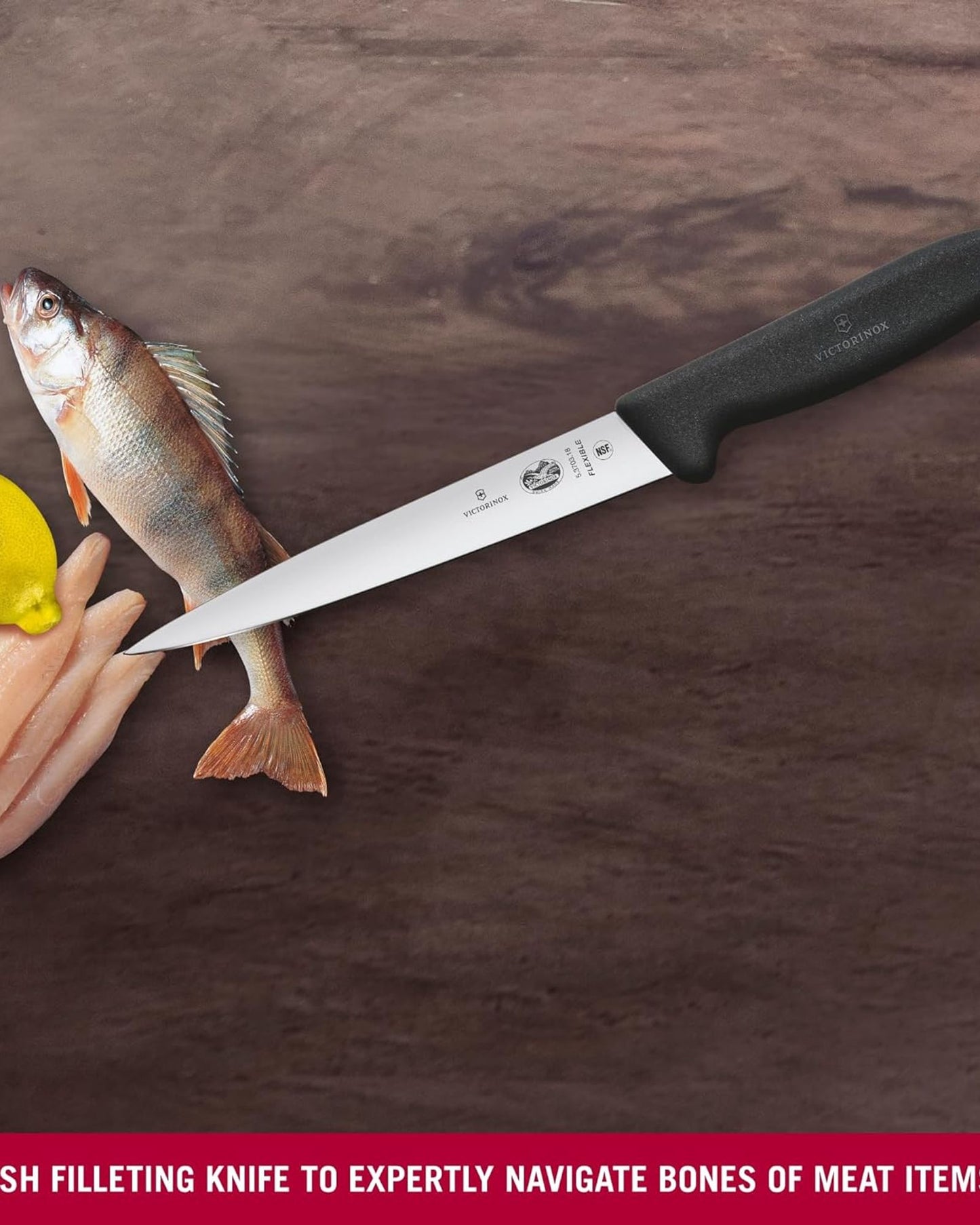 Victorinox Fibrox Filleting Knife 18Cm Straight Flexible Pointed Tip Black - 5.3703.18