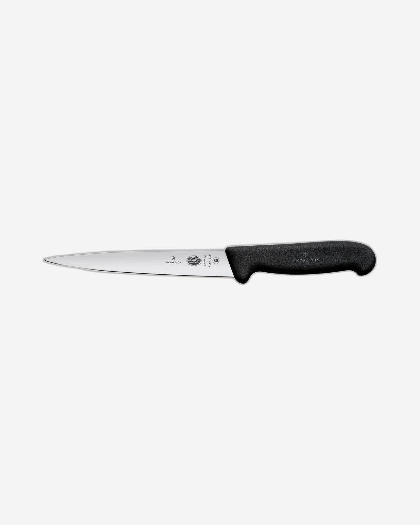 Victorinox Fibrox Filleting Knife 18Cm Straight Flexible Pointed Tip Black - 5.3703.18