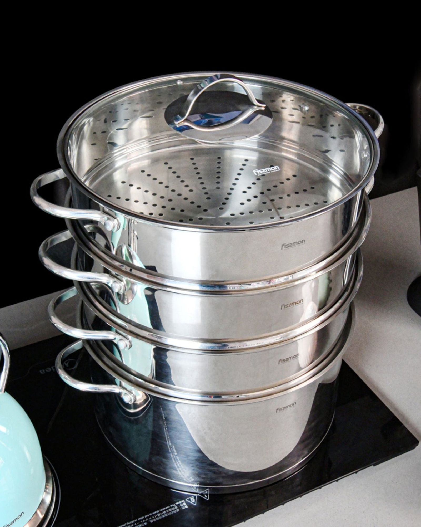 Fissman Stainless Steamer Stock Pot with 3 Steamer Insert 32x15cm/12LTR – BARAKAT Multicooker, Great Accessory for Steaming Vegetables Fruits Eggs