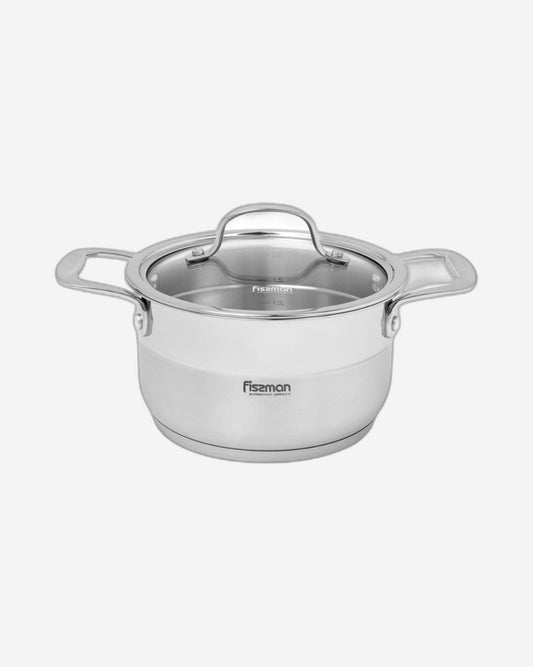 Fissman Casserole with Glass Lid Silver 18cm/0.5LTR Stainless Steel