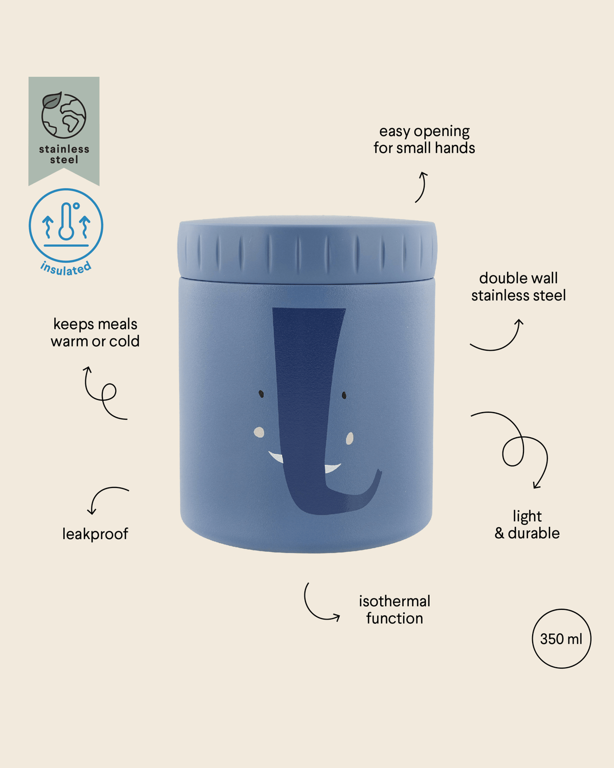Trixie Double Wall Insulated Food Jar - 350ml - Mrs. Elephant