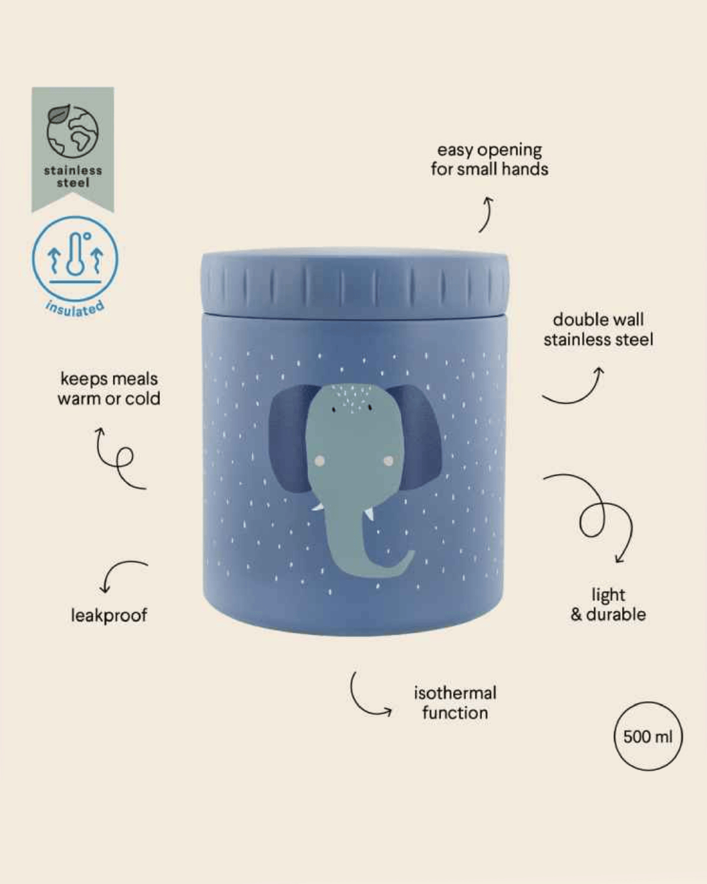 Trixie Double Wall Insulated Food Jar - 500ml - Mrs. Elephant