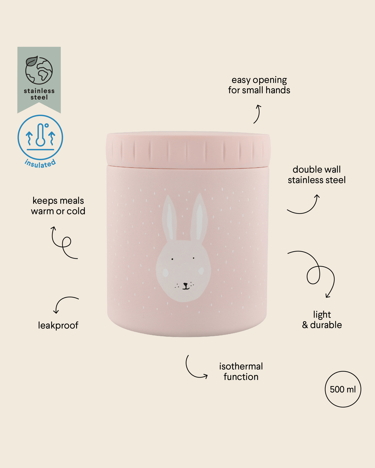 Trixie Double Wall Insulated Food Jar - 500ml - Mrs. Rabbit