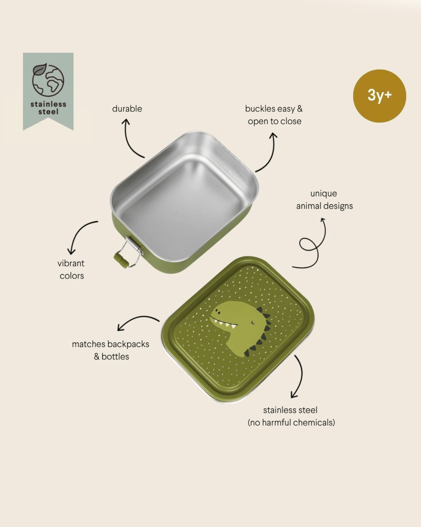 Trixie Stainless Steel Lunch Box Small - Mr. Dino