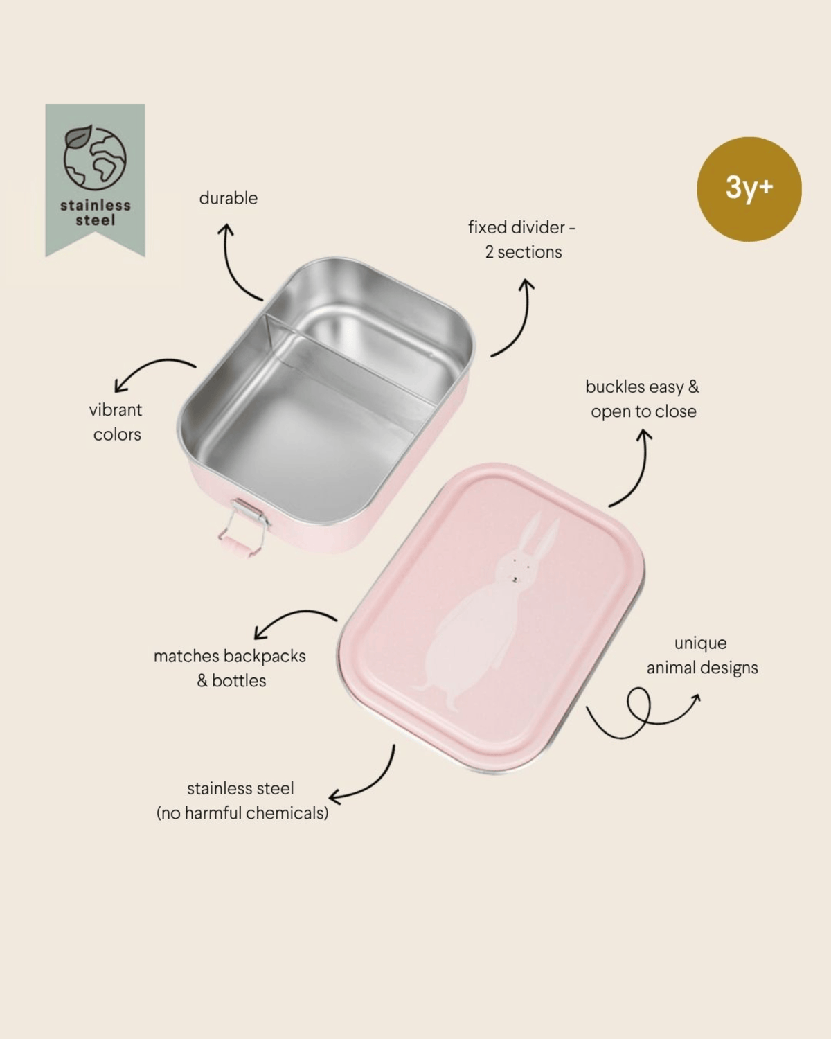 Trixie Stainless Steel Lunch Box Large - 2-Compartment - Mrs. Rabbit