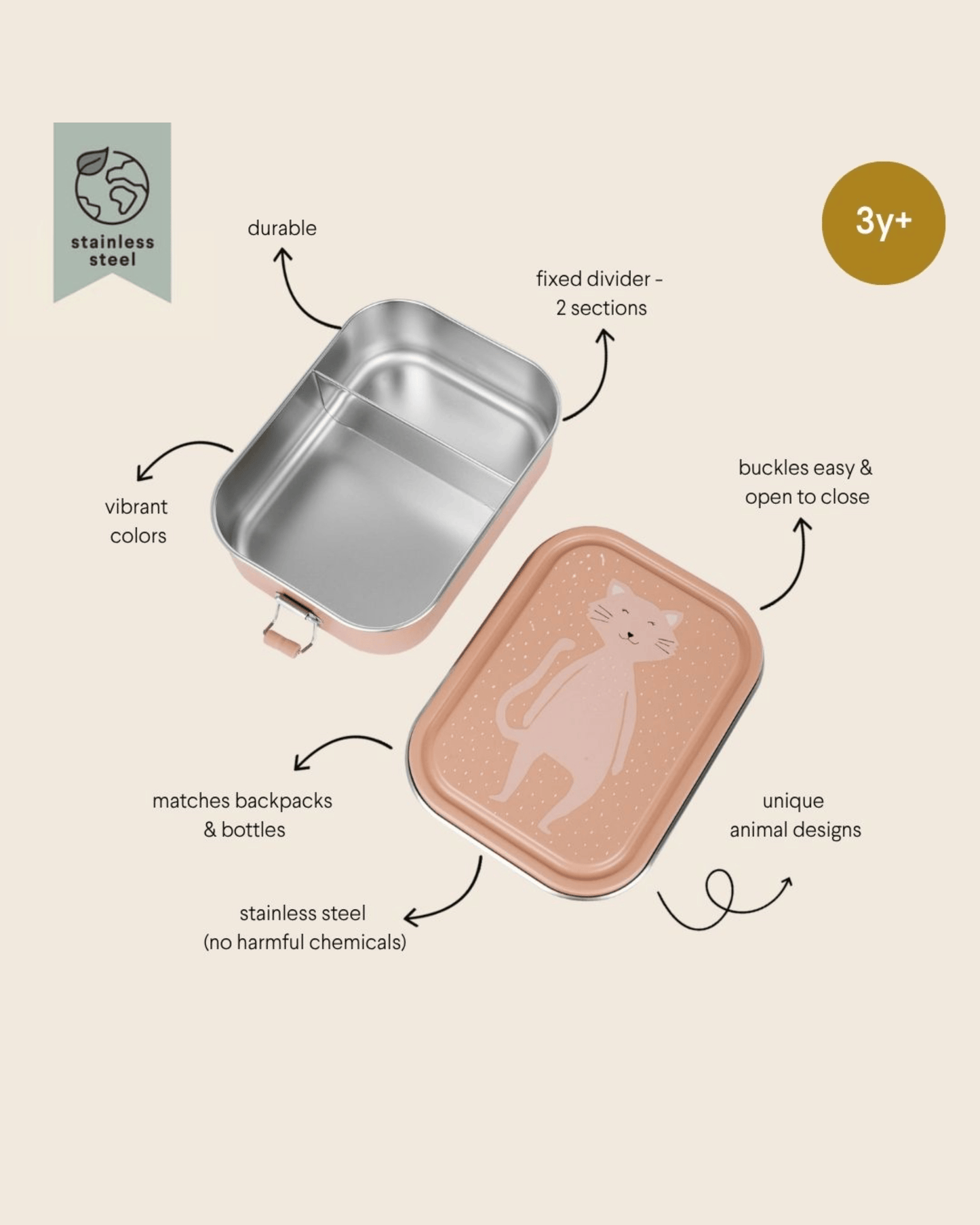 Trixie Stainless Steel Lunch Box Large - 2-Compartment - Mrs. Cat