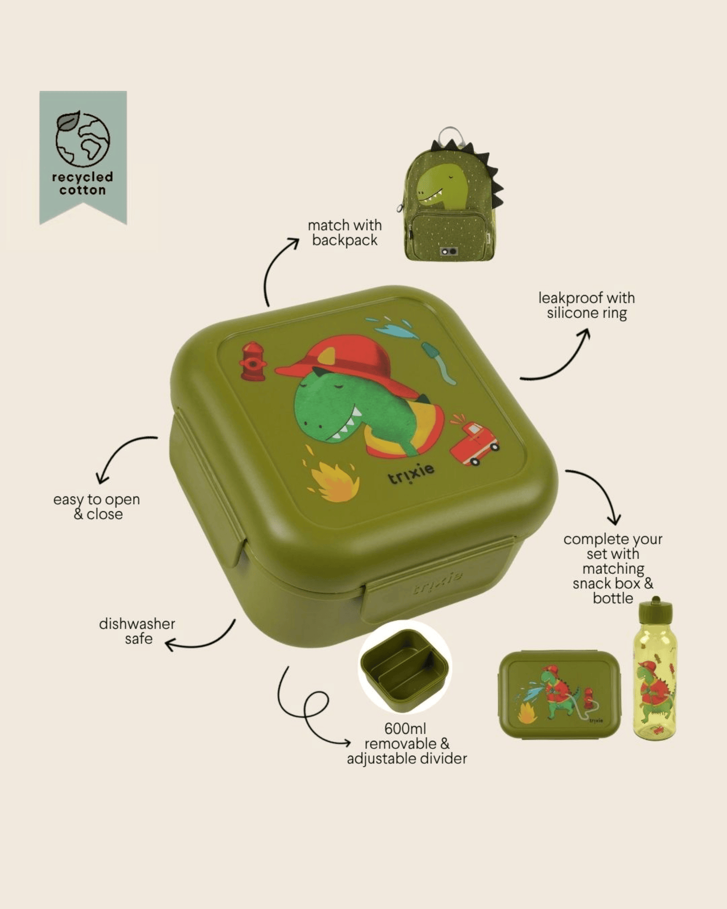 Trixie Snack Box With Clips - Fireman Mr. Dino