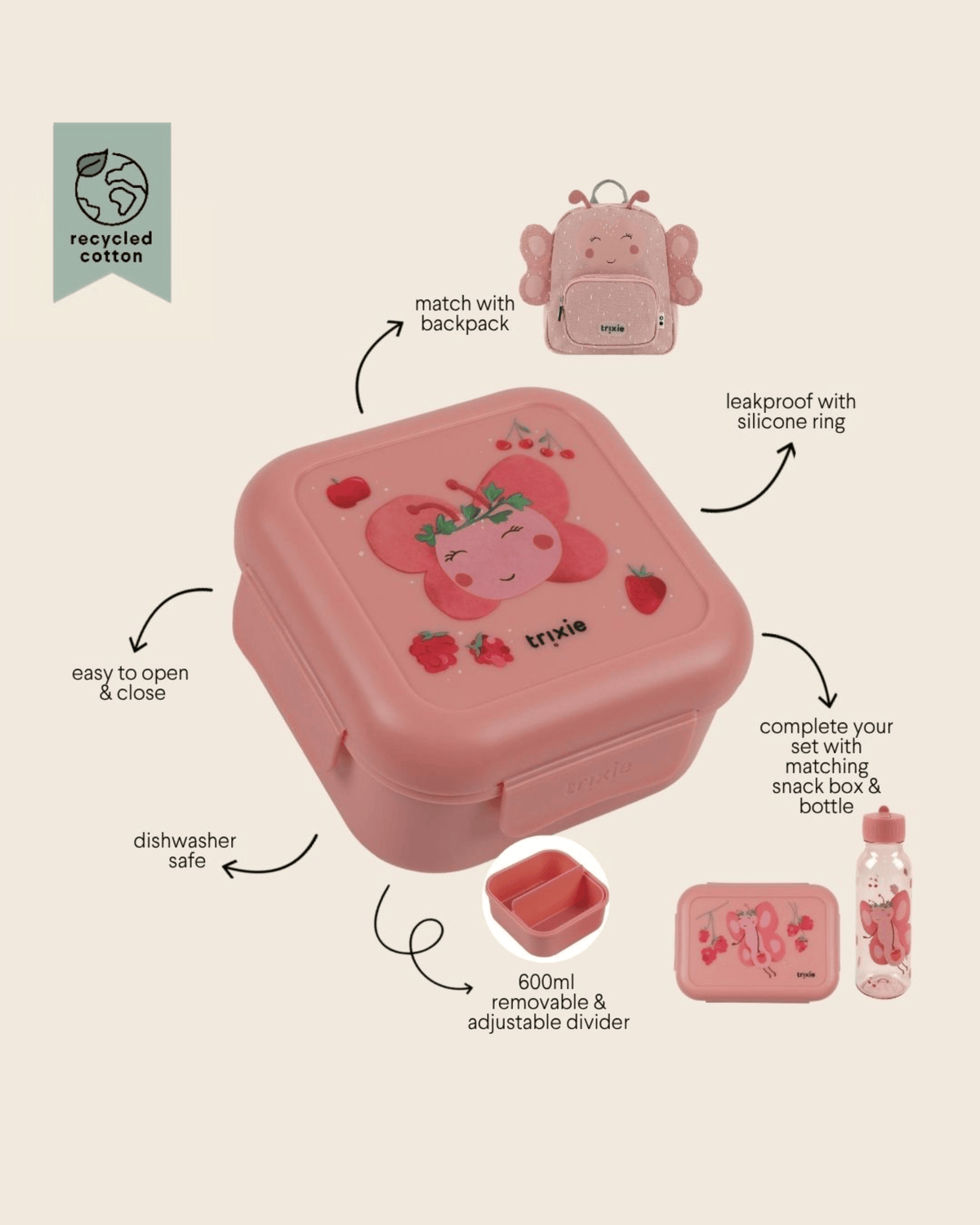 Trixie Snack Box With Clips - Fruit Fairy Mrs. Butterfly