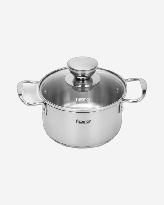 Fissman Cooking Pot with Glass Lid 14cm/0.9 LTR Stainless Steel
