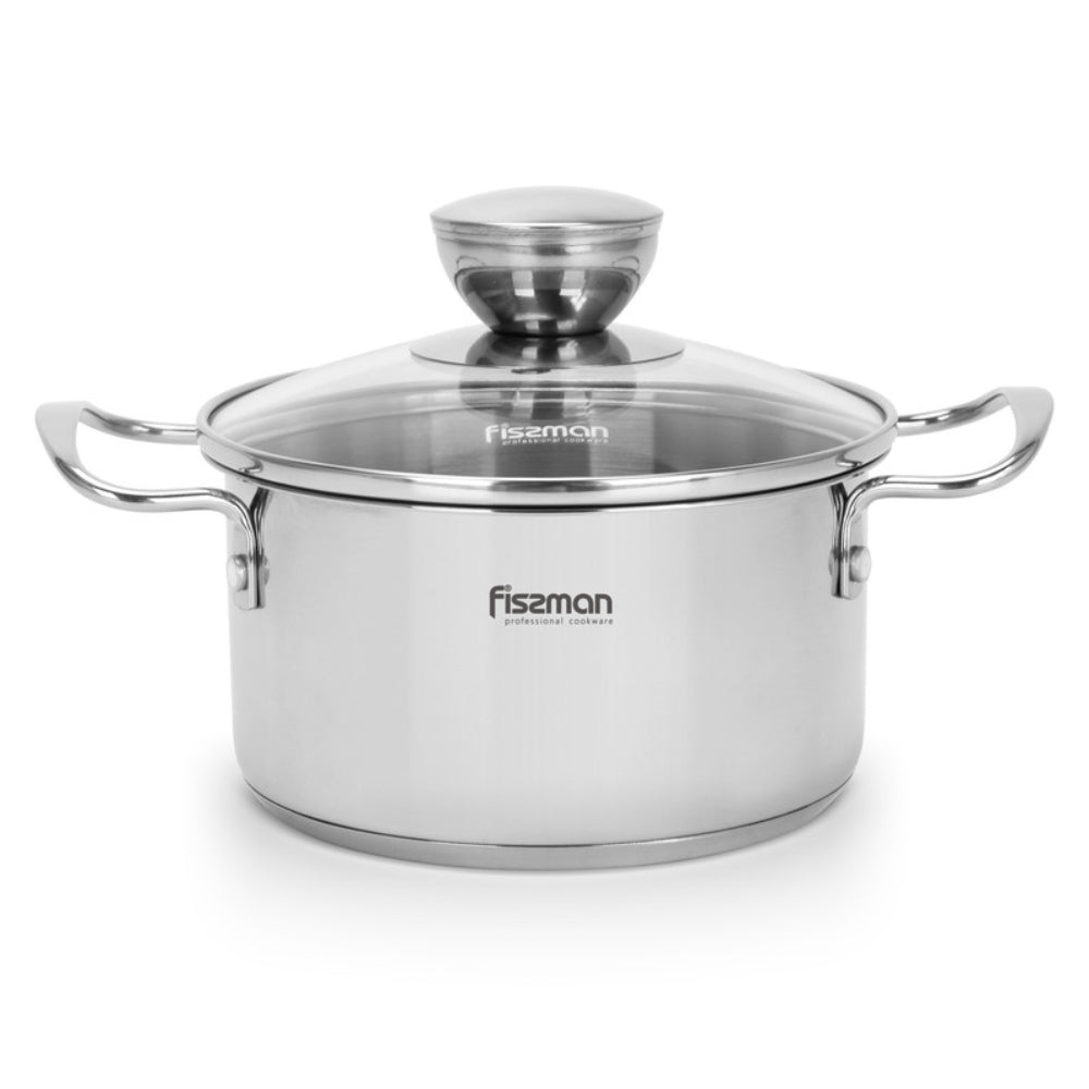 Fissman Cooking Pot with Glass Lid 14cm/0.9 LTR Stainless Steel
