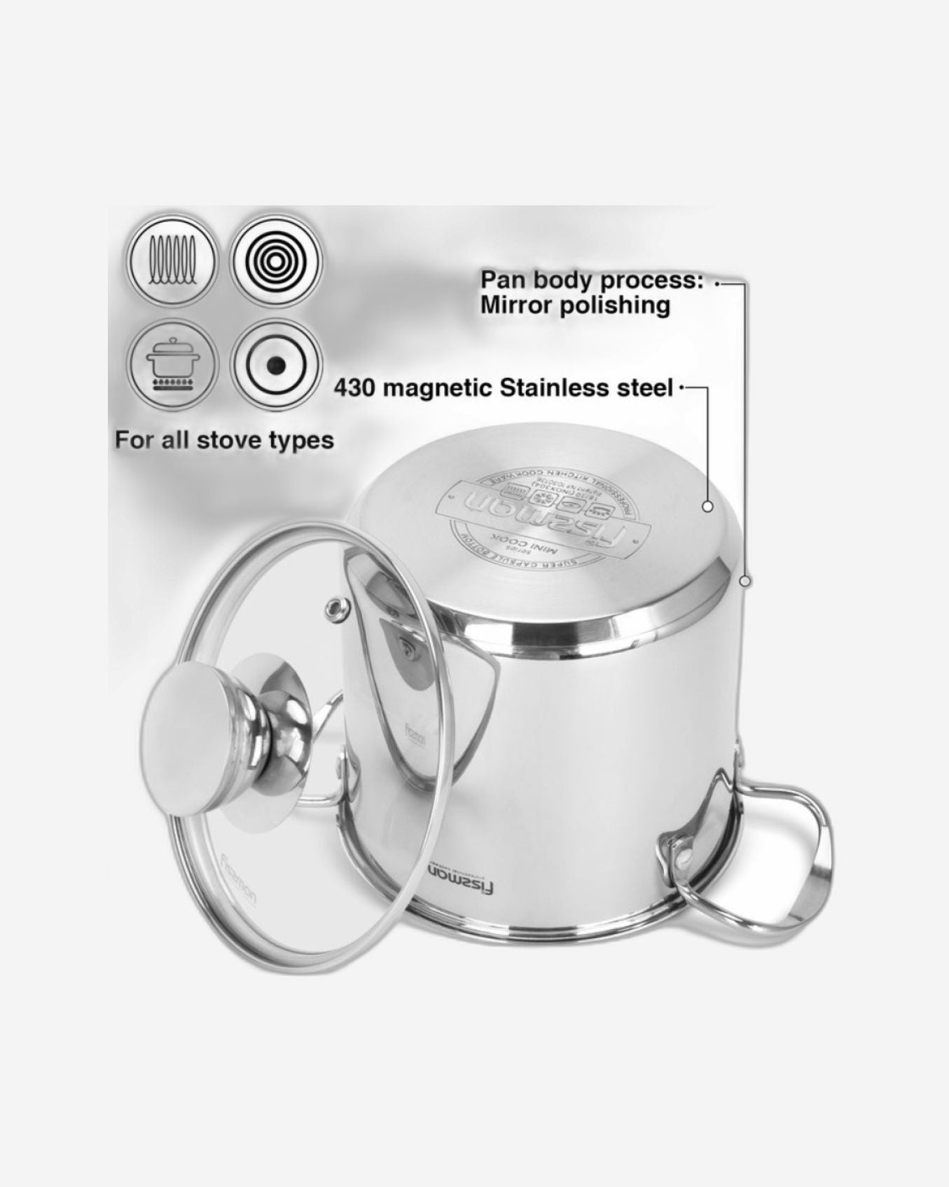 Fissman Cooking Pot 14cm/1.9 LTR with Glass Lid Stainless Steel