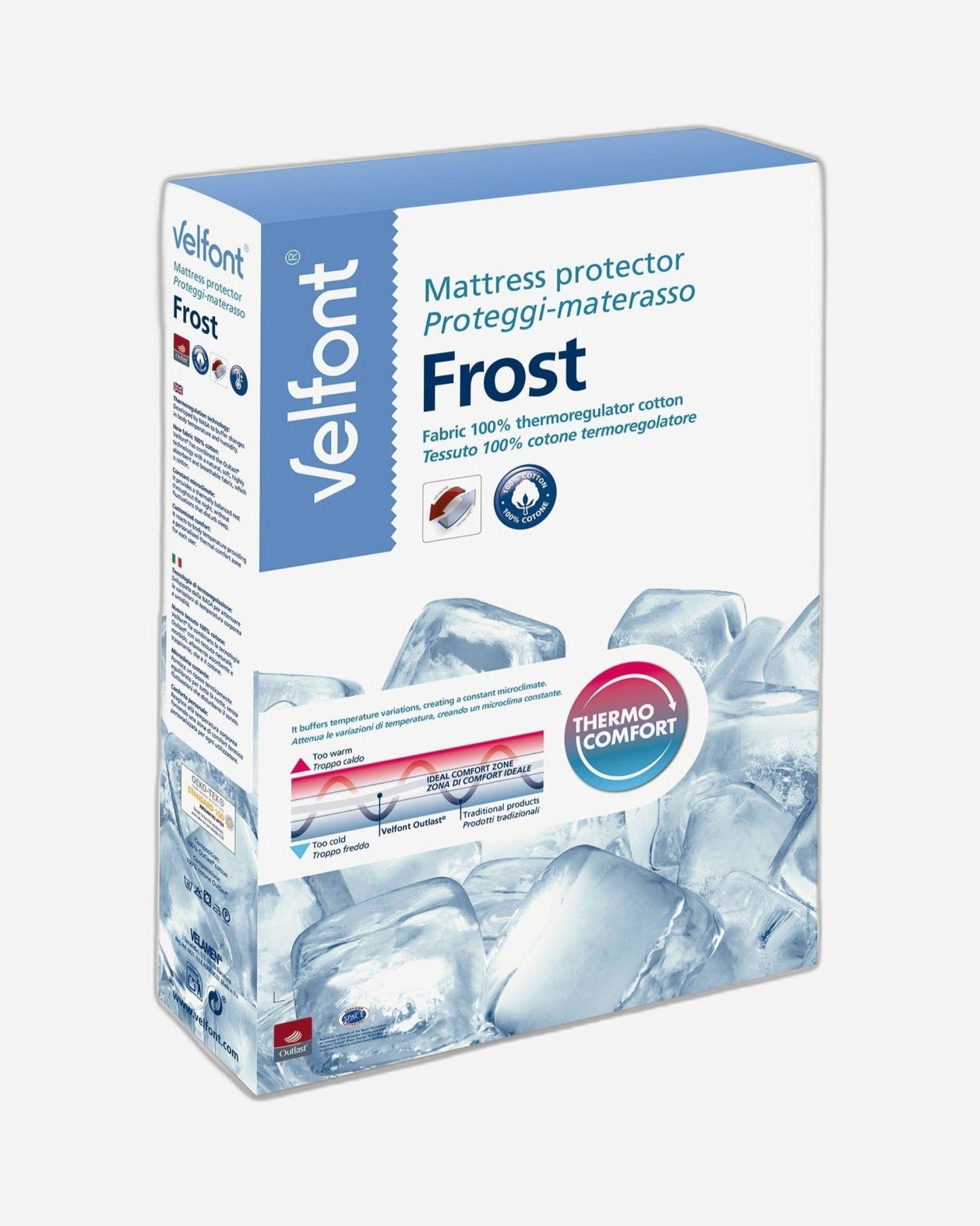 Velfont "Frost" 100% cotton thermo-regulating fabric Mattress Protector in White