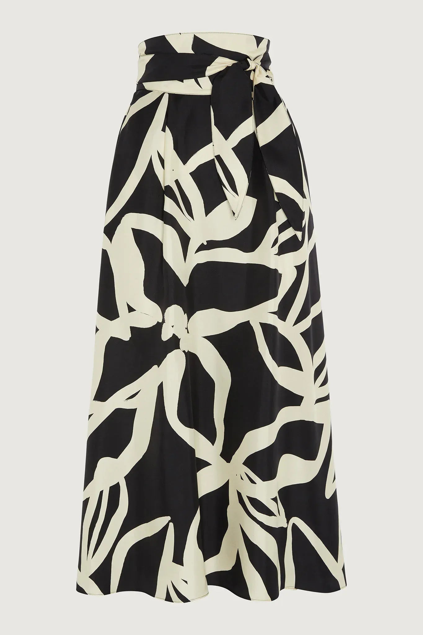 Gail Silk Twill Printed Maxi Skirt in Black
