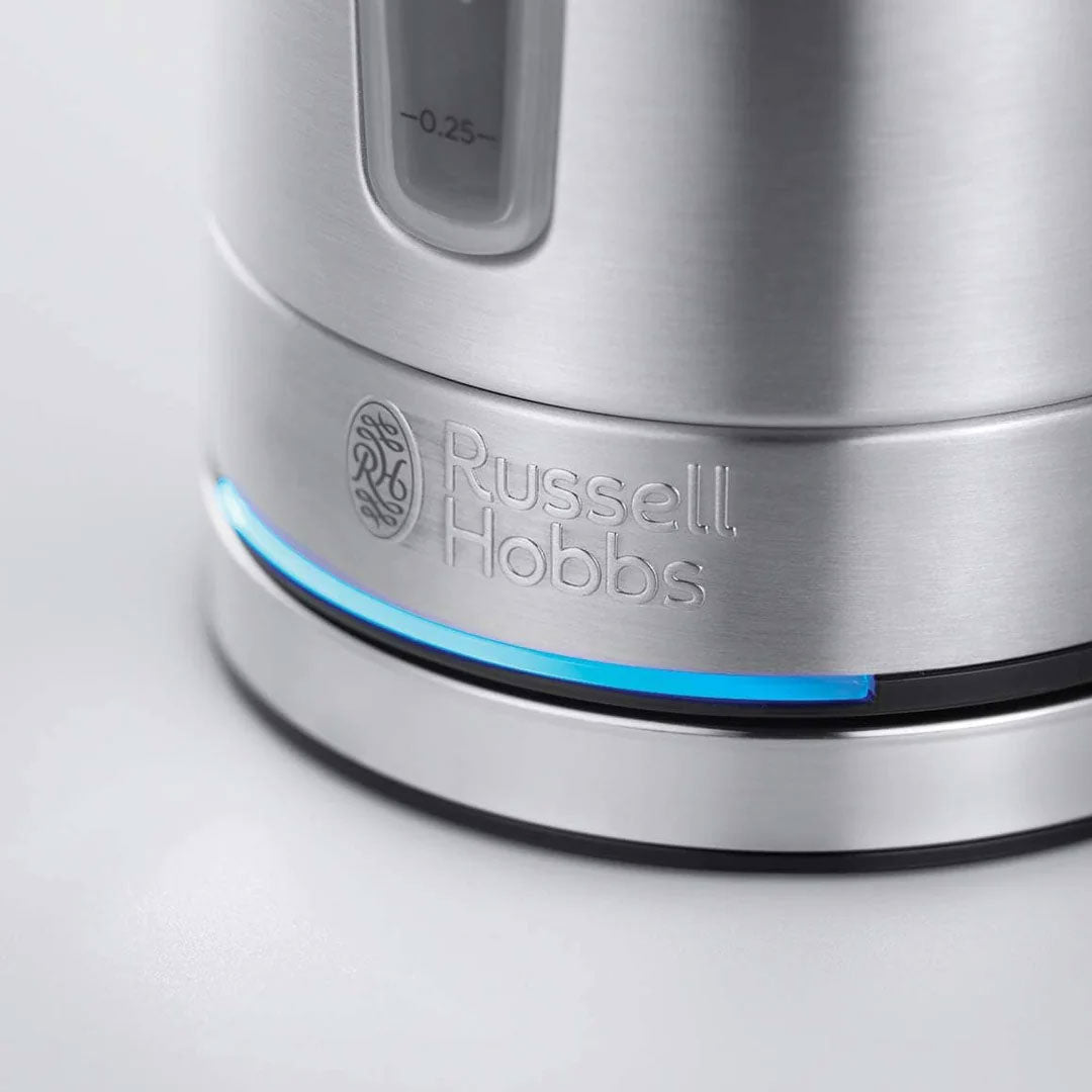 Russell Hobbs (24190) Compact Electric Kettle - 2200W, 0.8L, Auto Shut Off, Removable Filter, Illuminating, Stainless Steel - Up To 3-Year Warranty