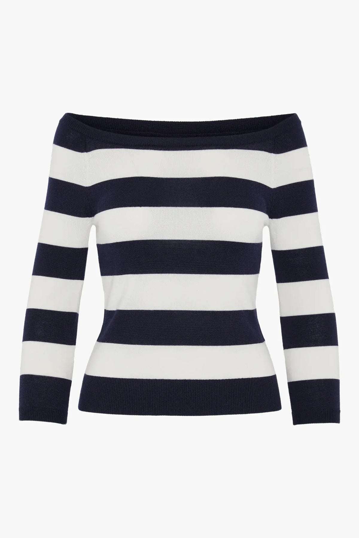 Heidi Slash Neck Knitted Jumper Merino Wool in Navy