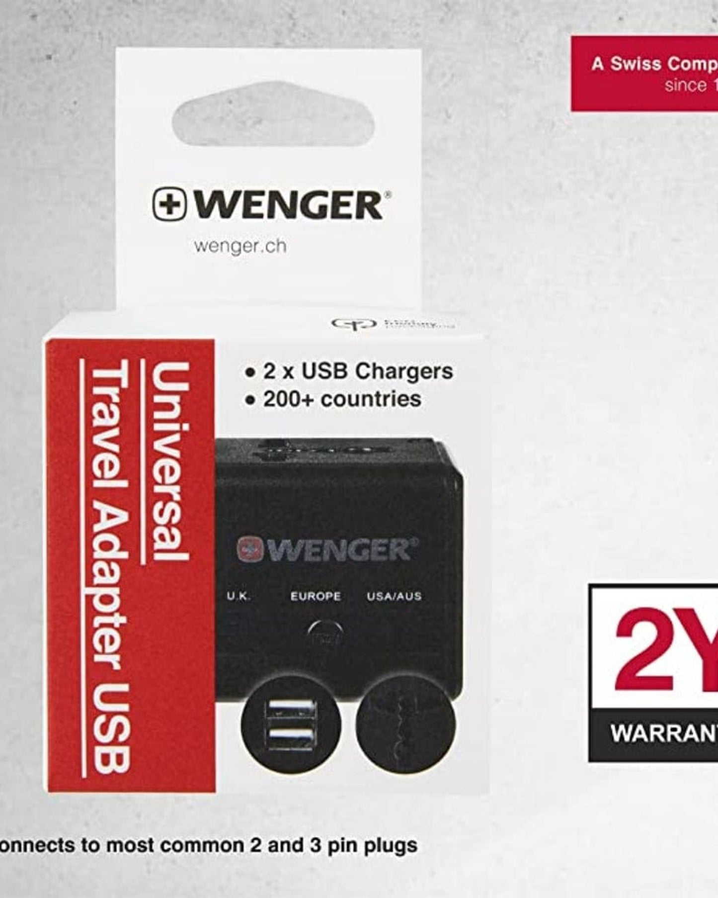 Wenger Travel Adapter With 2 USB Charger Black - 604559