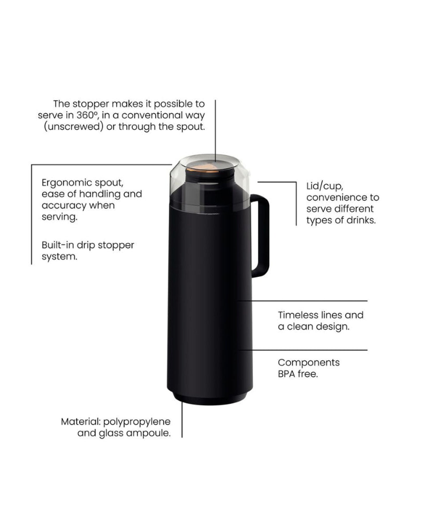 Tramontina Exata Black Plastic Thermal Beverage Dispenser with 1 L Glass Liner