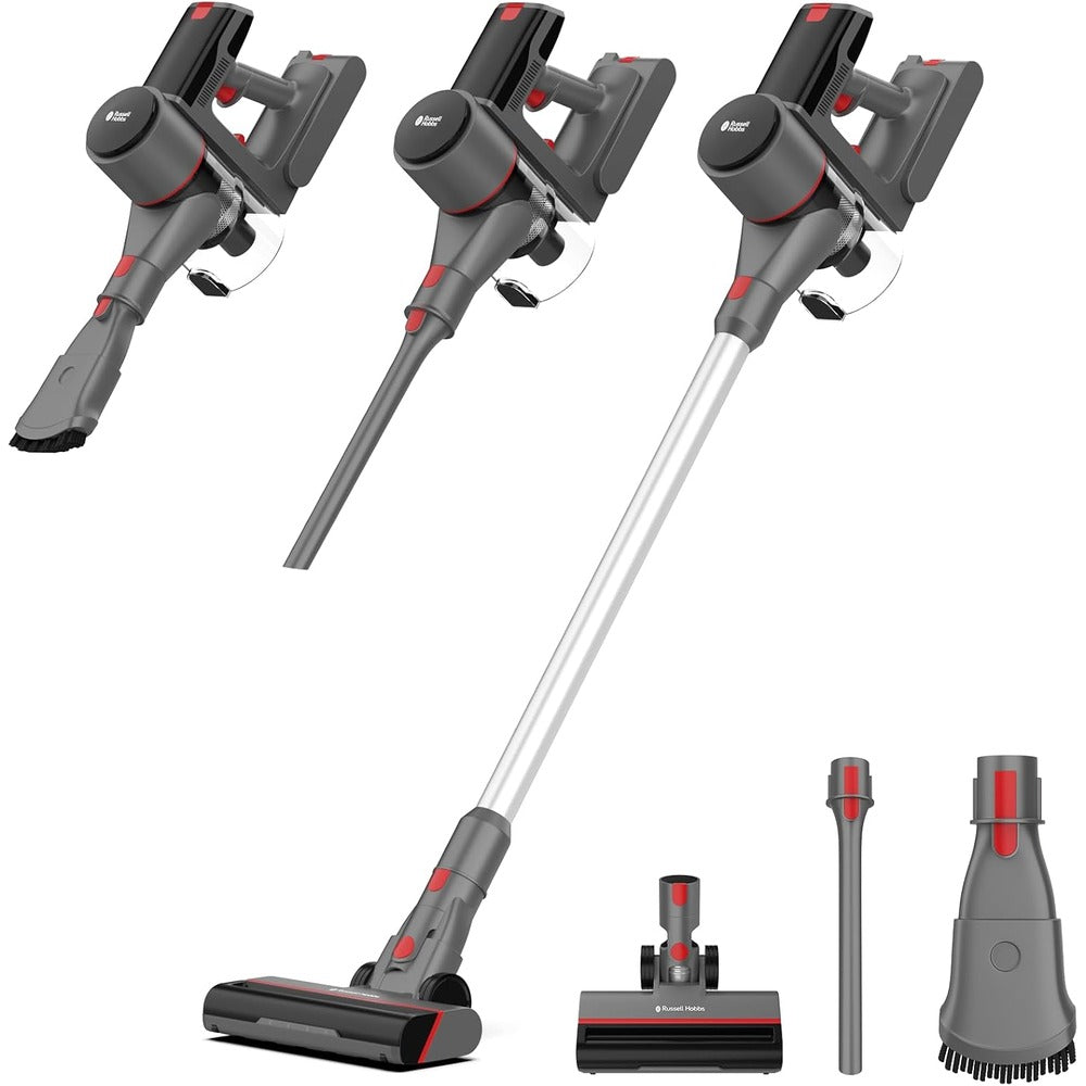 Russell Hobbs Speedster V05 Cordless Stick Vacuum Cleaner, HEPA Filter, One Touch Emptying, Wall Mount Storage with Motorized Floor Brush, Crevice Nozzle & Upholstery Tool- 0.9L Dust Capacity