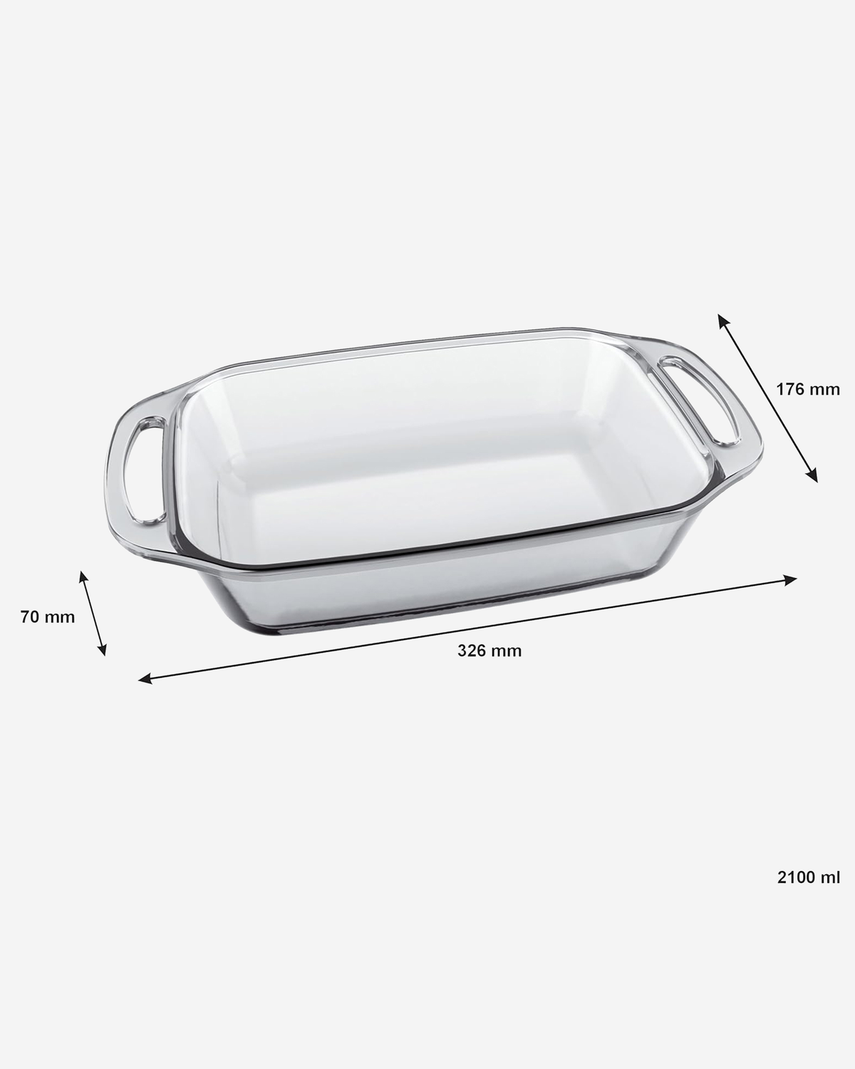Marinex Rectangular Glass Roaster with Handles, Heat-Resistant, Oven-Safe, 2.1L