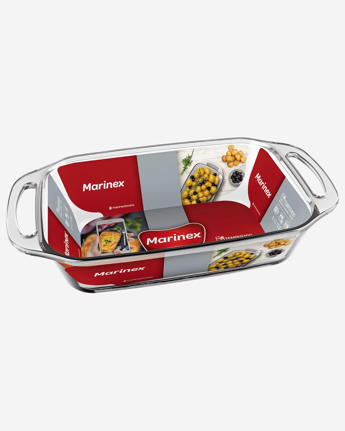 Marinex Rectangular Glass Roaster with Handles, Heat-Resistant, Oven-Safe, 2.1L