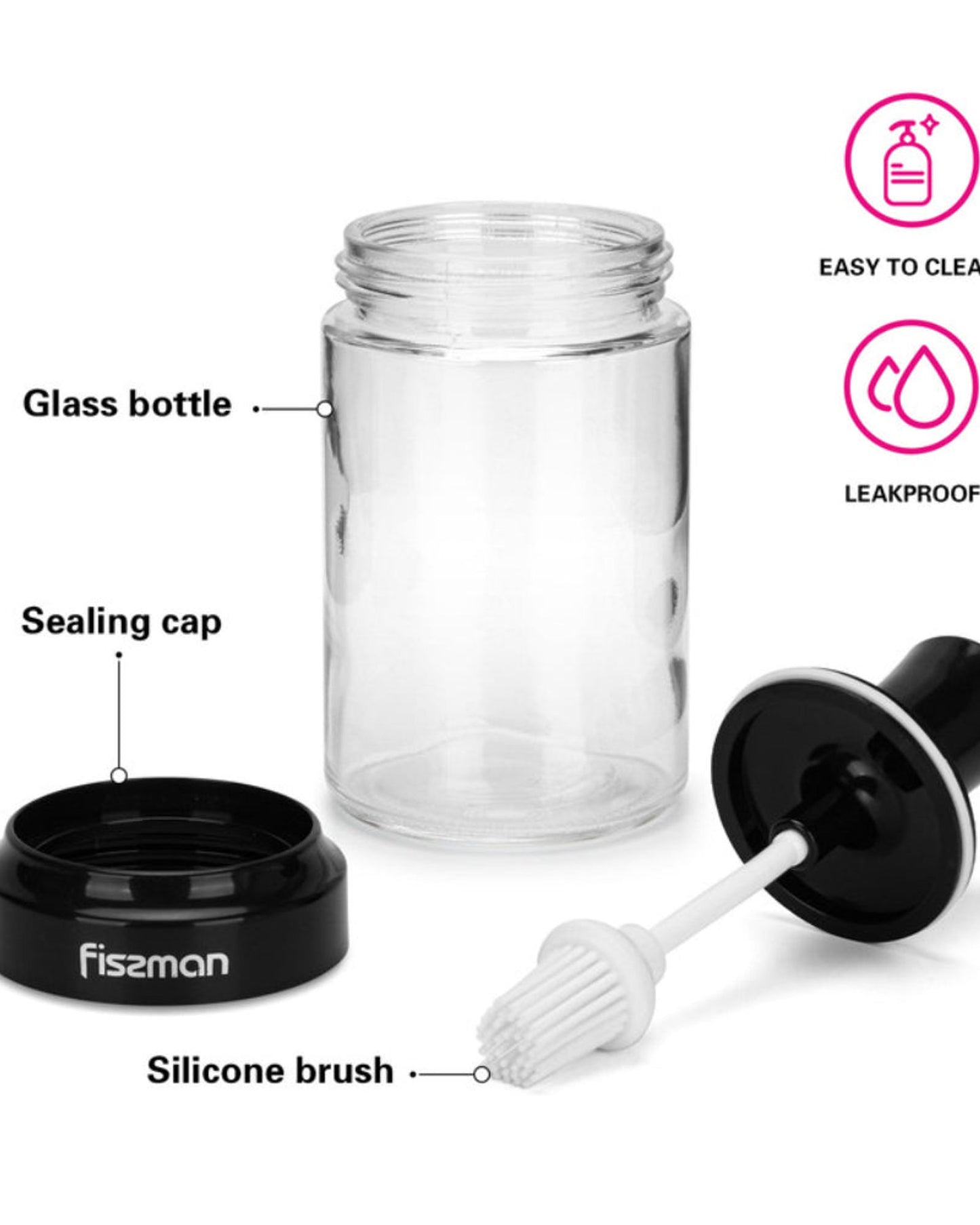 Fissman Oil Bottle With Brush Black/Clear 250ml