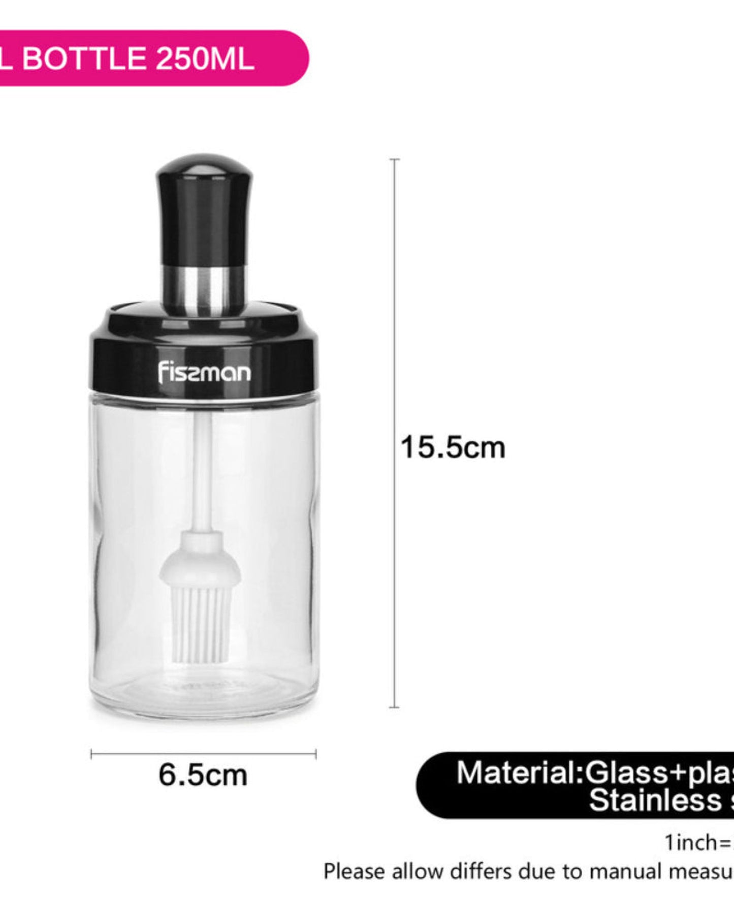 Fissman Oil Bottle With Brush Black/Clear 250ml