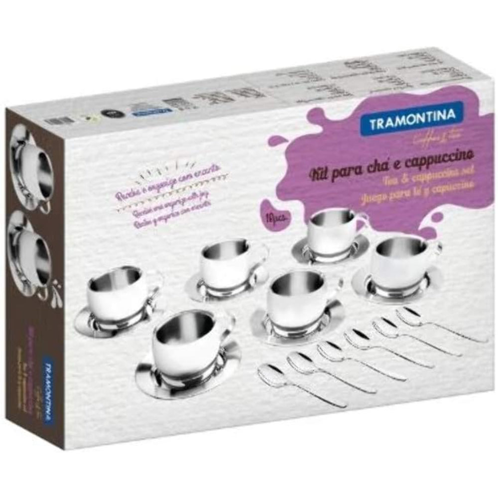 Tramontina Brazil  18-Pieces Glossy Stainless Steel Tea and Cappuccino Set